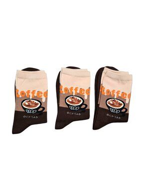 NIP | 3 Pack OCKTAS Artisan Coffee Lover Novelty Crew Socks Brown Cream | 6-9